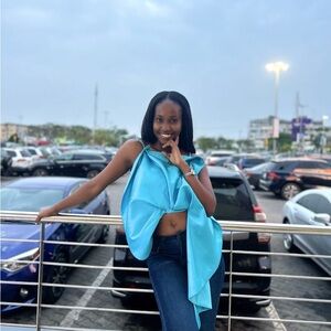 Aso blue Mikado Drape & Frill thin strap top